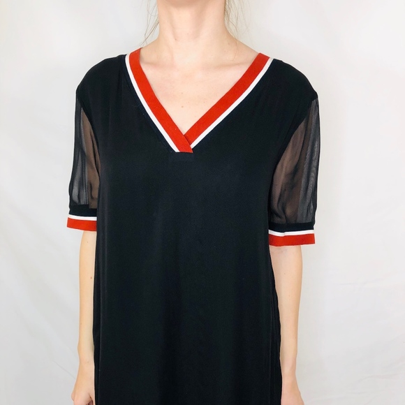 DKNY Varsity Stripe T Shirt Silk Dress Black 0260 - Picture 5 of 8